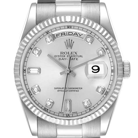 rolex day date 36 in 18 ct white gold|Rolex presidential 36mm diamond bezel.